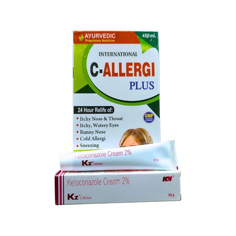 Ayurvedic C-Allergi Plus Syrup 450ml And Ketoconazole Kz Cream 30gm (combo pack)