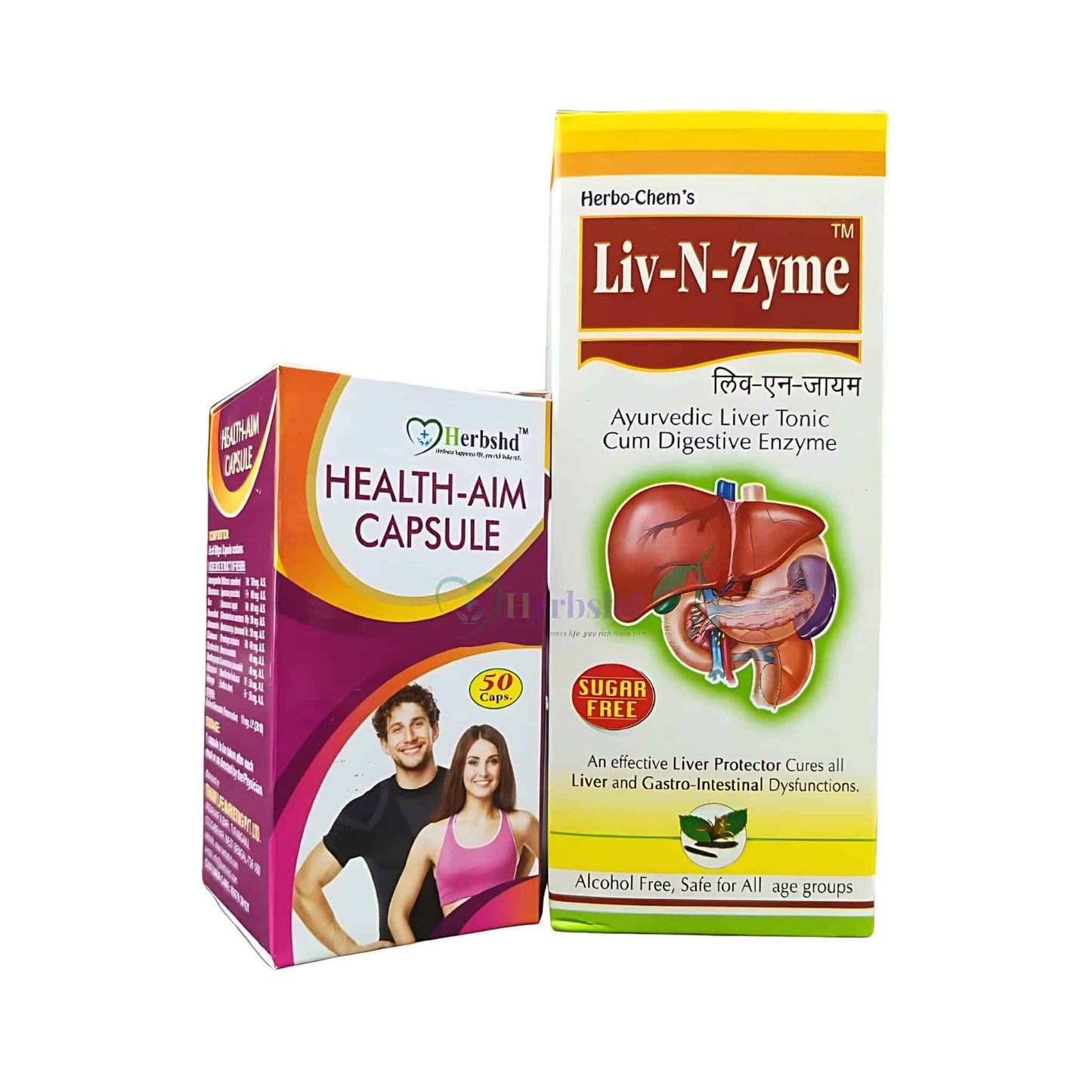 Ayurvedic Liv-N-Zyme Syrup for Liver Protection &amp; Digestive Health 200ml And Health-Aim Capsule ( Combo )